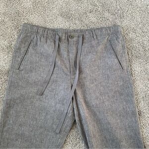 Tasso Elba Linen Cotton Blend Pants Elastic Drawstring Waist Blue/Gray Size L